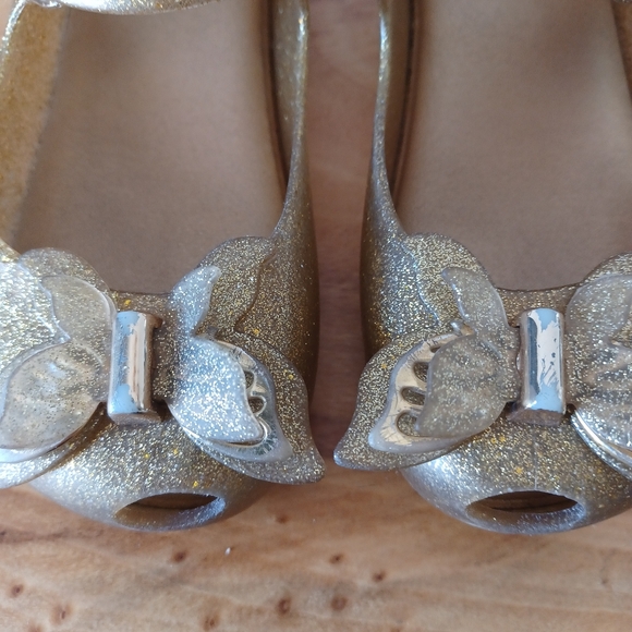Mini Melissa Gold Glitter Butterfly Mary Janes Size 9 - Picture 3 of 11